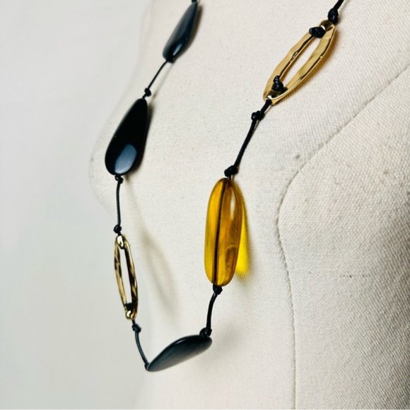 Vintage Black and yellow chunky large statement Necklace - Picture 4 of 8